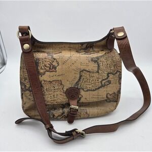 Patricia Nash Leather European Map Shoulder Strap Handbag Purse Sachel BAG VGC